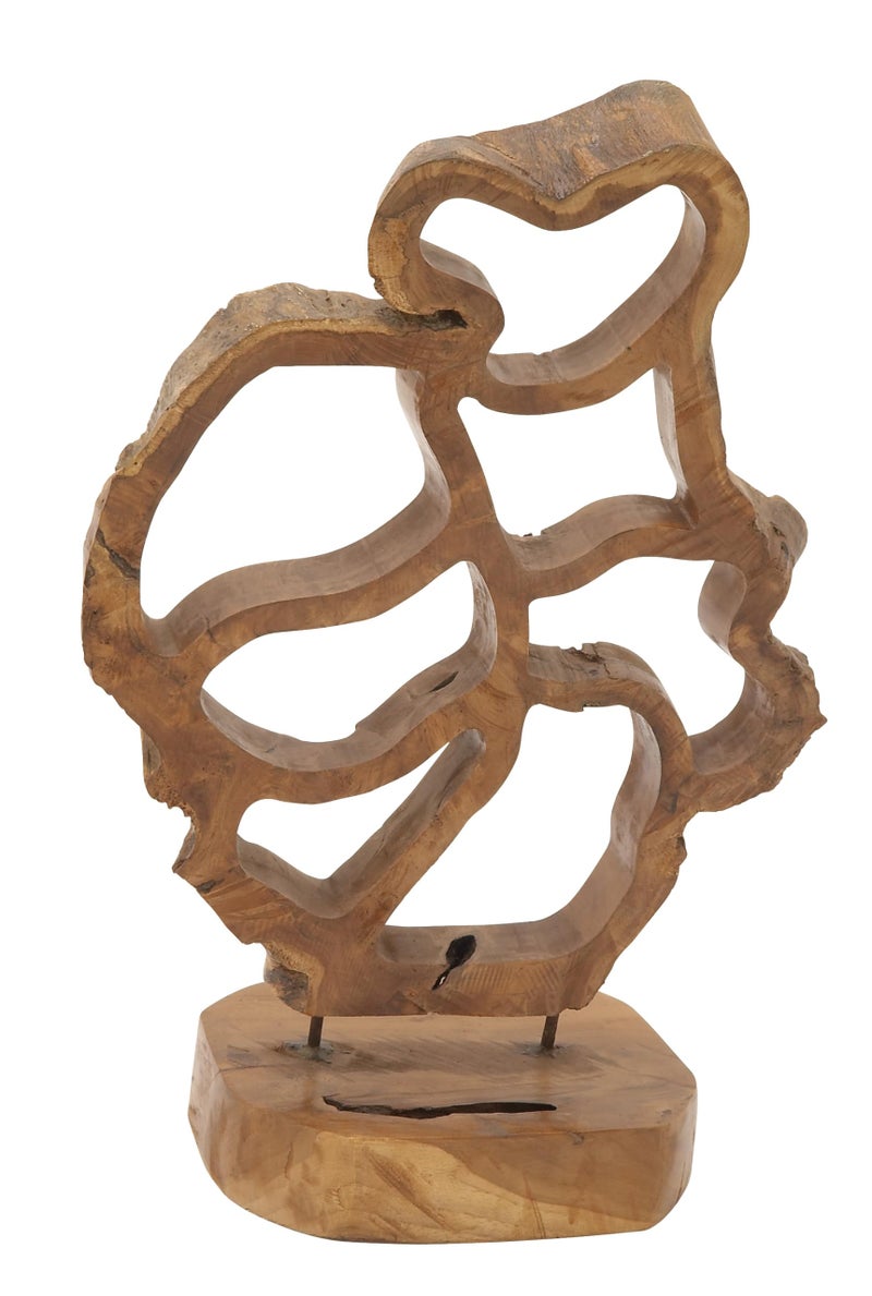 Deco 79 Teak Wood Abstract Handmade Decorative Sculpture Home Decor Statue, Accent Figurine 16" x 8" x 25", Brown - Image 1